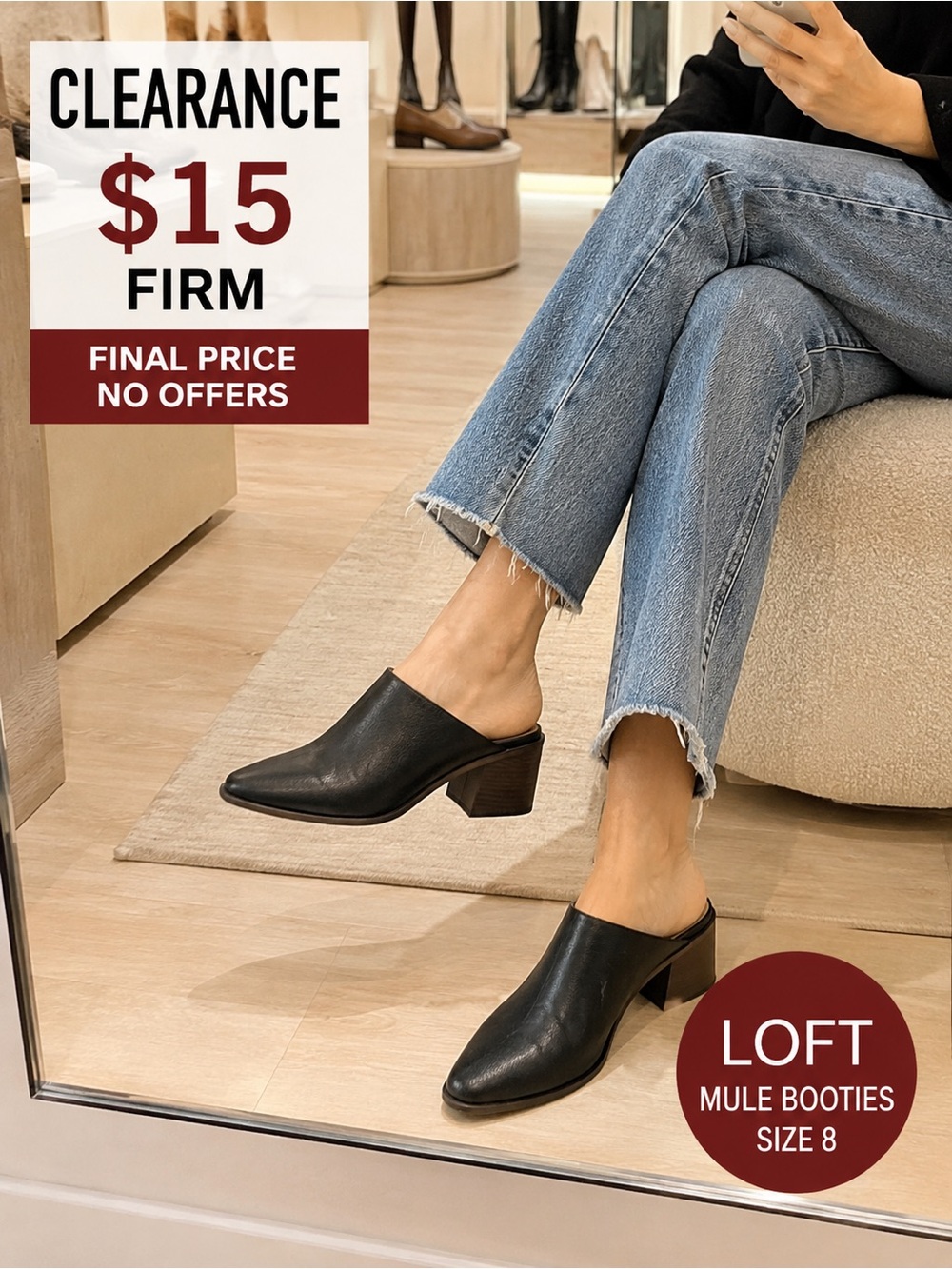 LOFT Outlet black pointed-toe mule booties, Women’s Size 8 M 🔥$15